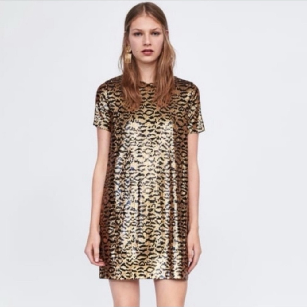 Zara Black and Gold Sequin Mini Dress
